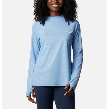 Columbia PFG Tidal Deflector Zero Mock Long Sleeve, Sudaderas Azur Azules Para Mujer | 183065-EUT